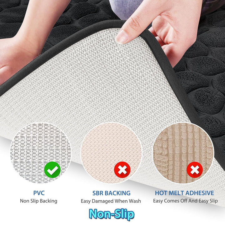 JOYART 1 Piece Bathroom Rugs,Pebble Embossing Memory Foam Bath Mat,Toilet Mats, Non-Slip Absorbentb Rugs, Machine Washable-Black, 16" x 24"