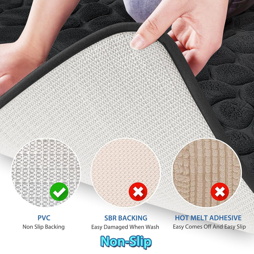 JOYART 1 Piece Bathroom Rugs,Pebble Embossing Memory Foam Bath Mat,Toilet Mats, Non-Slip Absorbentb Rugs, Machine Washable-Black, 16" x 24"