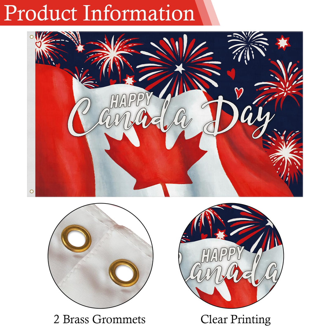 Louise Maelys Happy Canada Day 3x5ft Large Flag Patriotic Firework Canadian Flags Banner Home Outdoor Decorations