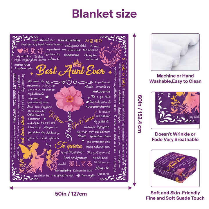 REETOOK Aunt Blanket from Niece, Warm Cozy Aunt Birthday Gifts for Her, Get Well Gifts for Women, Present for Aunts Soft Flannel Blanket for Mothers Day 50x60 in