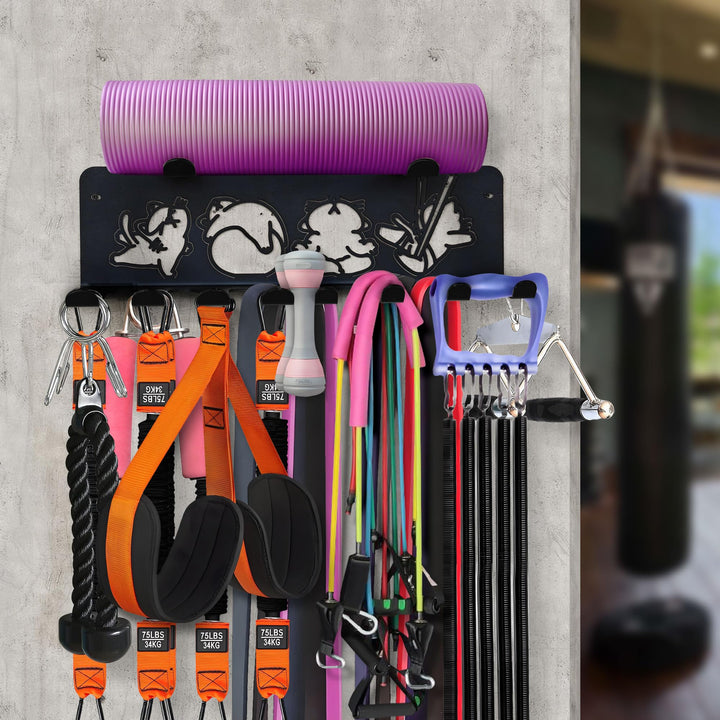 Multifunctional Fitness Equipment Storage Rack, 8-Hook Heavy Wall Storage Bag, Cable Attachments for Gym, Gym Accessories, Home Gym Storage Rack, Resistance Rope Skipping Fitness Barbell Mountaineering Buckle Storage Bag.