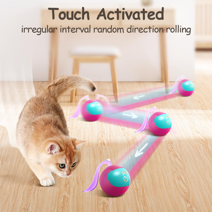 Migipaws Interactive Cat Ball Toy Set, Fun Tracker, Glowing Chase Ball with MystiChaser Pouch, Fluffy Tail, A Small Mice(Rose)