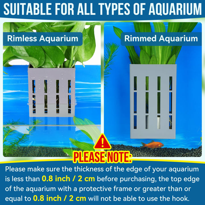 Upgraded Aquarium Hanging Aquatic Plant Holder with Hooks and Suction Cups for Fish Tank Aquaponic Plant Cultivation and Aquarium Decorations 2 Pieces (Grey)