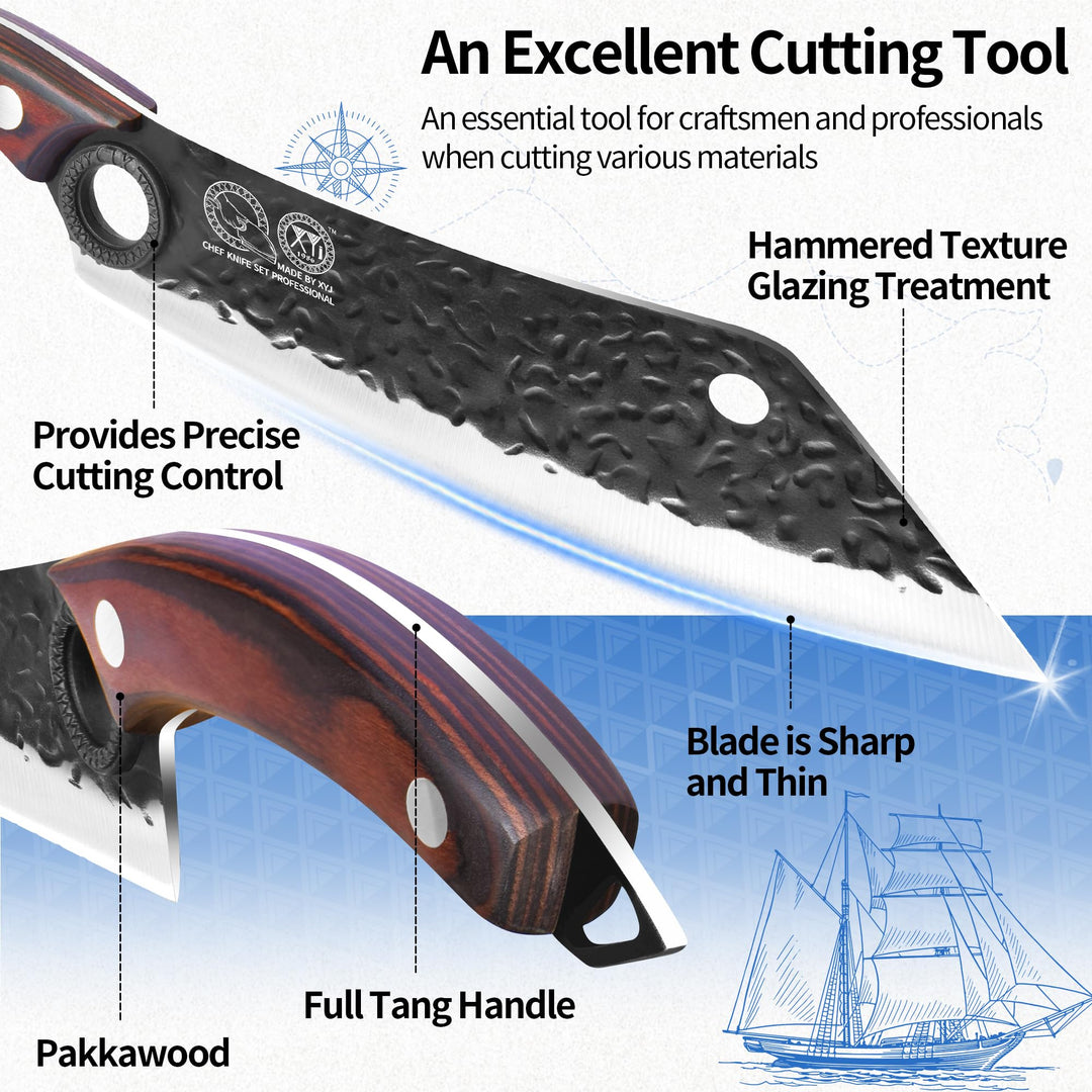 XYJ XYJ Forged Kitchen Knife,High Carbon Steel Blade,Meat Cleaver for Meat Cutting,Vegetable Slicing Cooking Chef Knife,Finger Hole,Full Tang,Wood Handle,Knife with Sheath,Case (Coffee, 8")