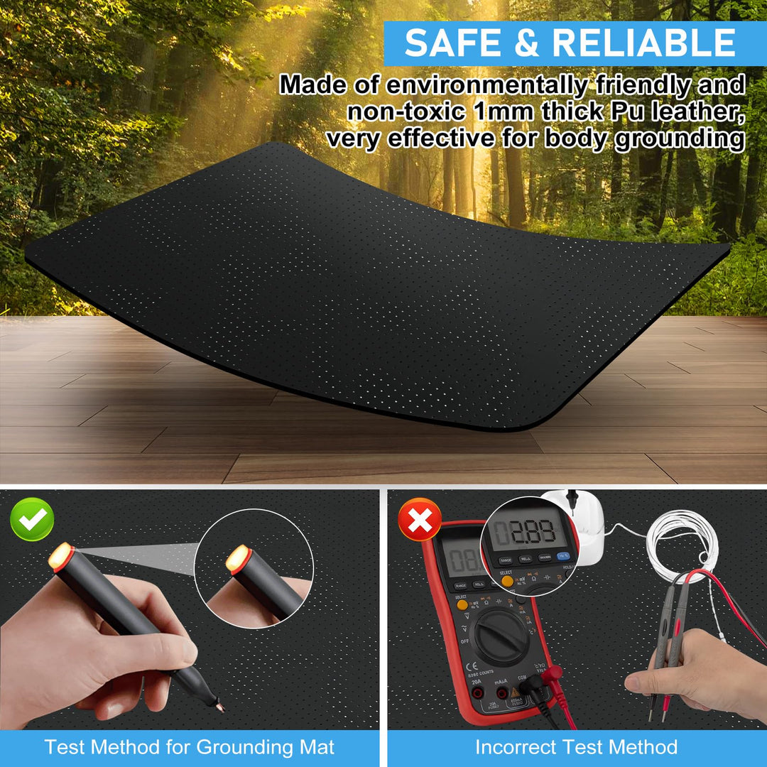 Grounding Mat for Bed, Grounding Sleeping Mat Queen Size 27 * 60", Anti-Slip PU Leather Earthing Pad with Grounding Cord (Queen)