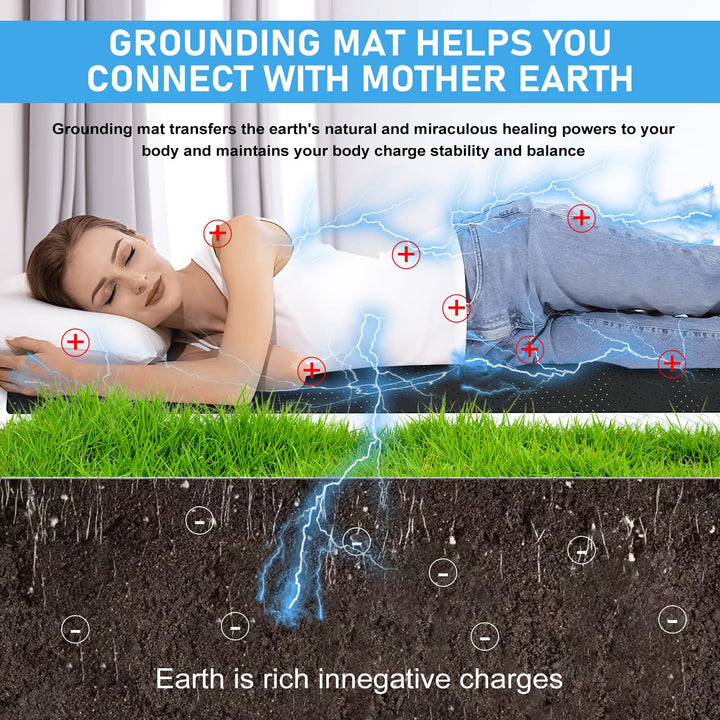 Grounding Mat for Bed, Grounding Sleeping Mat Queen Size 27 * 60", Anti-Slip PU Leather Earthing Pad with Grounding Cord (Queen)