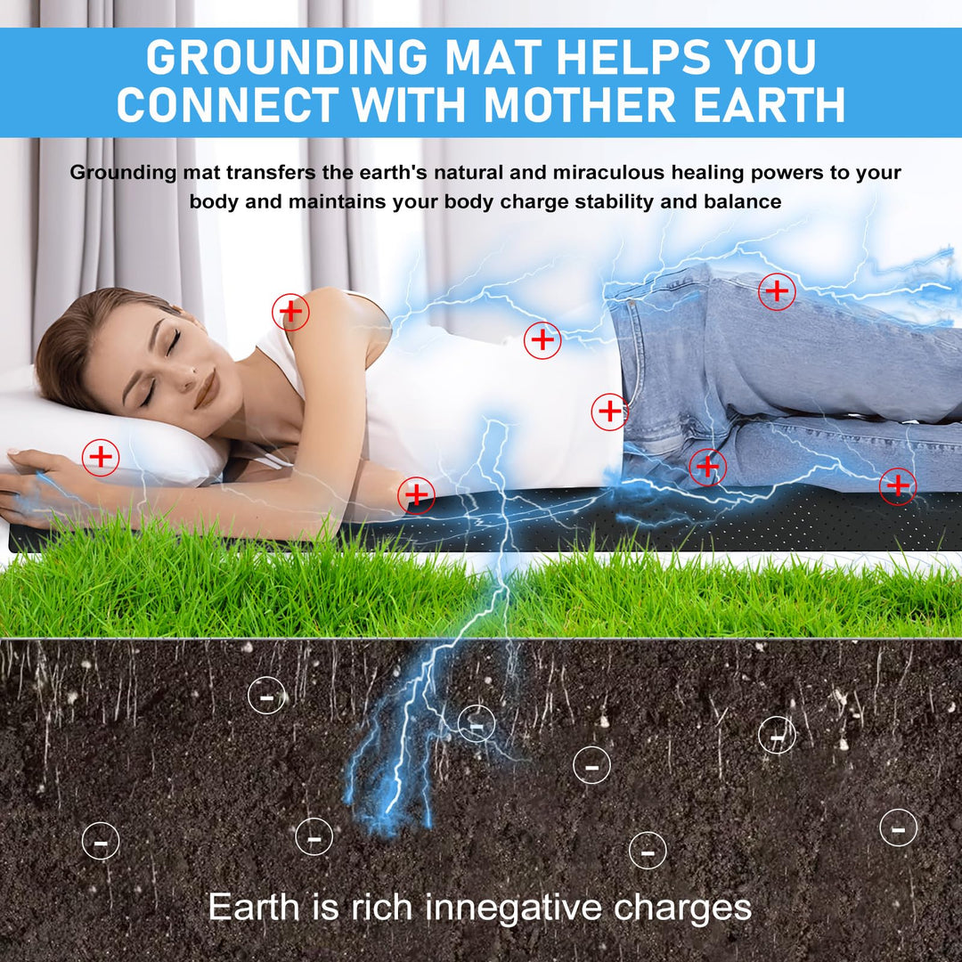 Grounding Mat for Bed, Grounding Sleeping Mat Queen Size 27 * 60", Anti-Slip PU Leather Earthing Pad with Grounding Cord (Queen)