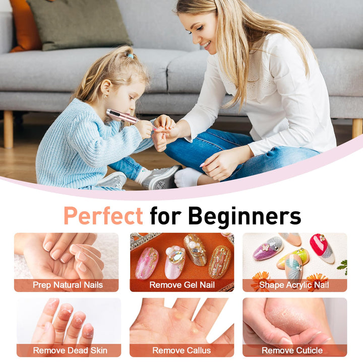 Beloving Cordless Nail Drill, Portable Electric Nail Drill 20000RPM Professional Electric Nail File for Acrylic Gel Nails, Rechargeable Nail Drill Machine Home Use for DIY Manicure Pedicure - Gold