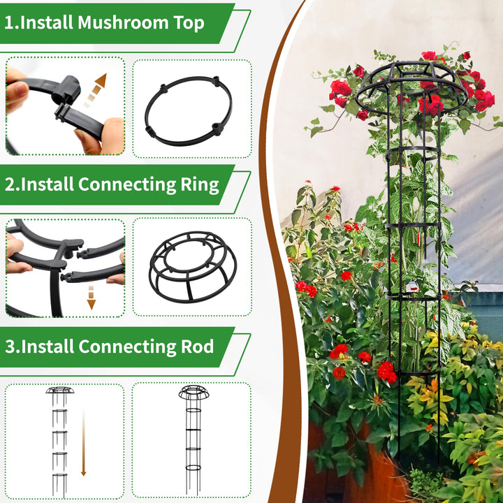 SORANGEUN 65” Garden Trellis for Climbing Plants, Mushroom Plant Trellis for Potted Plants, Outdoor Heavy-Duty Obelisk Trellis for Cucumber, Tomato, Grape, Rose, Pea, Vine, Bean, Clematis, Zucchini