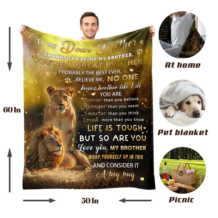 Gifts for Brother from Sister - Lion Throw Blanket for Birthday, Christmas, Thanksgiving - Adult Size 50"x60"