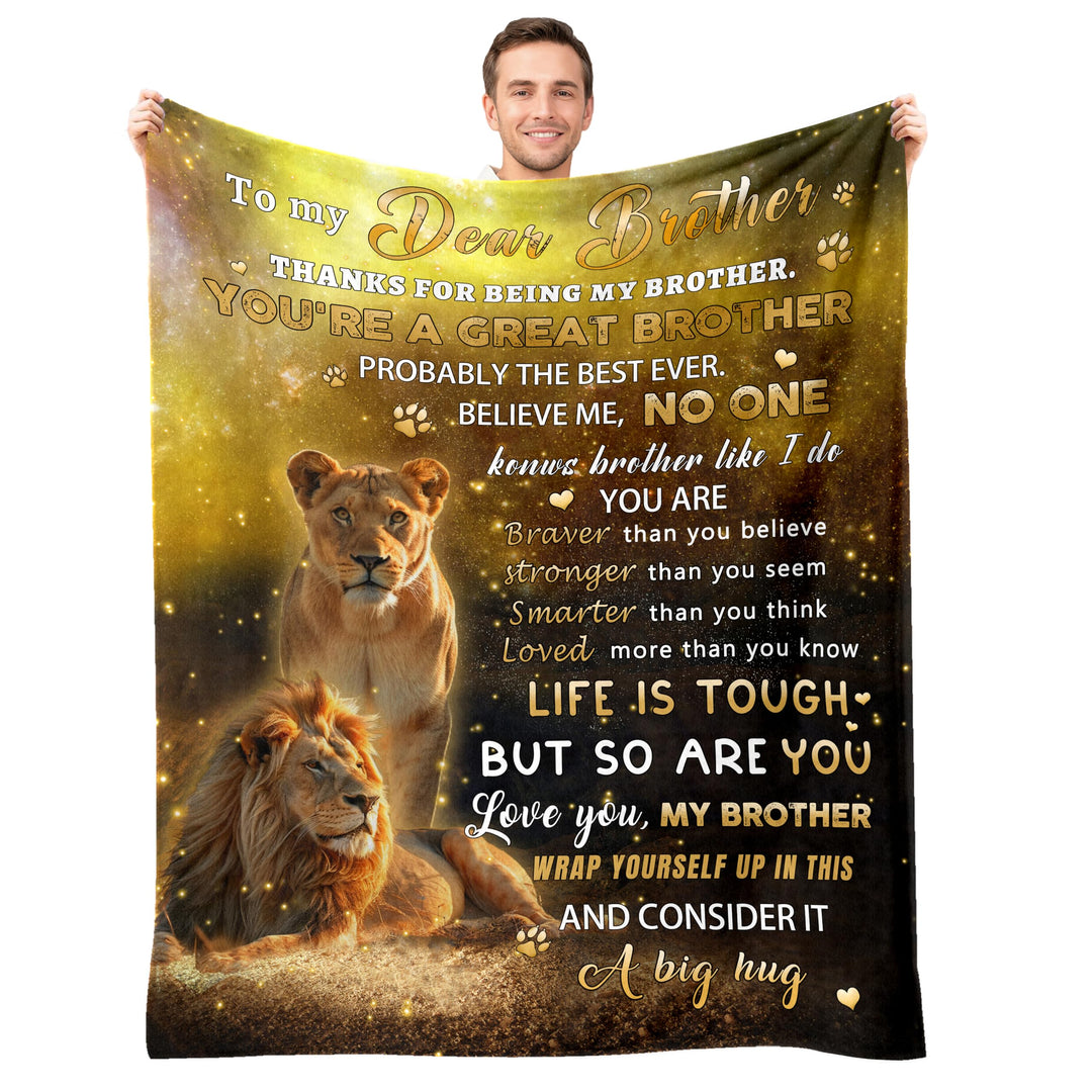 Gifts for Brother from Sister - Lion Throw Blanket for Birthday, Christmas, Thanksgiving - Adult Size 50"x60"