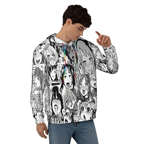 dmfuewz Ahegao Aldult Sweatshirt Mens Women Funny 3D Print Pullover Hooded Hoodies X-Large