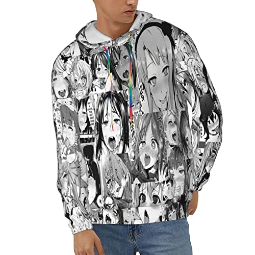 dmfuewz Ahegao Aldult Sweatshirt Mens Women Funny 3D Print Pullover Hooded Hoodies X-Large