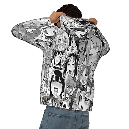 dmfuewz Ahegao Aldult Sweatshirt Mens Women Funny 3D Print Pullover Hooded Hoodies X-Large