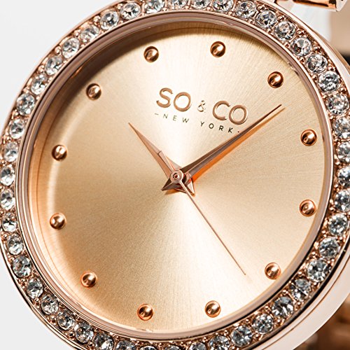 SO&CO New York Women's 5062.3 SoHo Quartz Crystal Accent 16K Rose Tone Chain Link Bracelet Watch