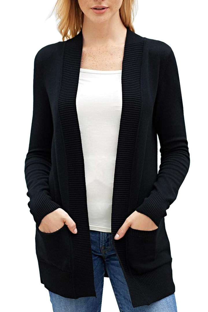 AOISAGULA Women's Open Front Cardigan Sweater Casual Coats Long Sleeves Outerwear for Women with Pockets Black XXL