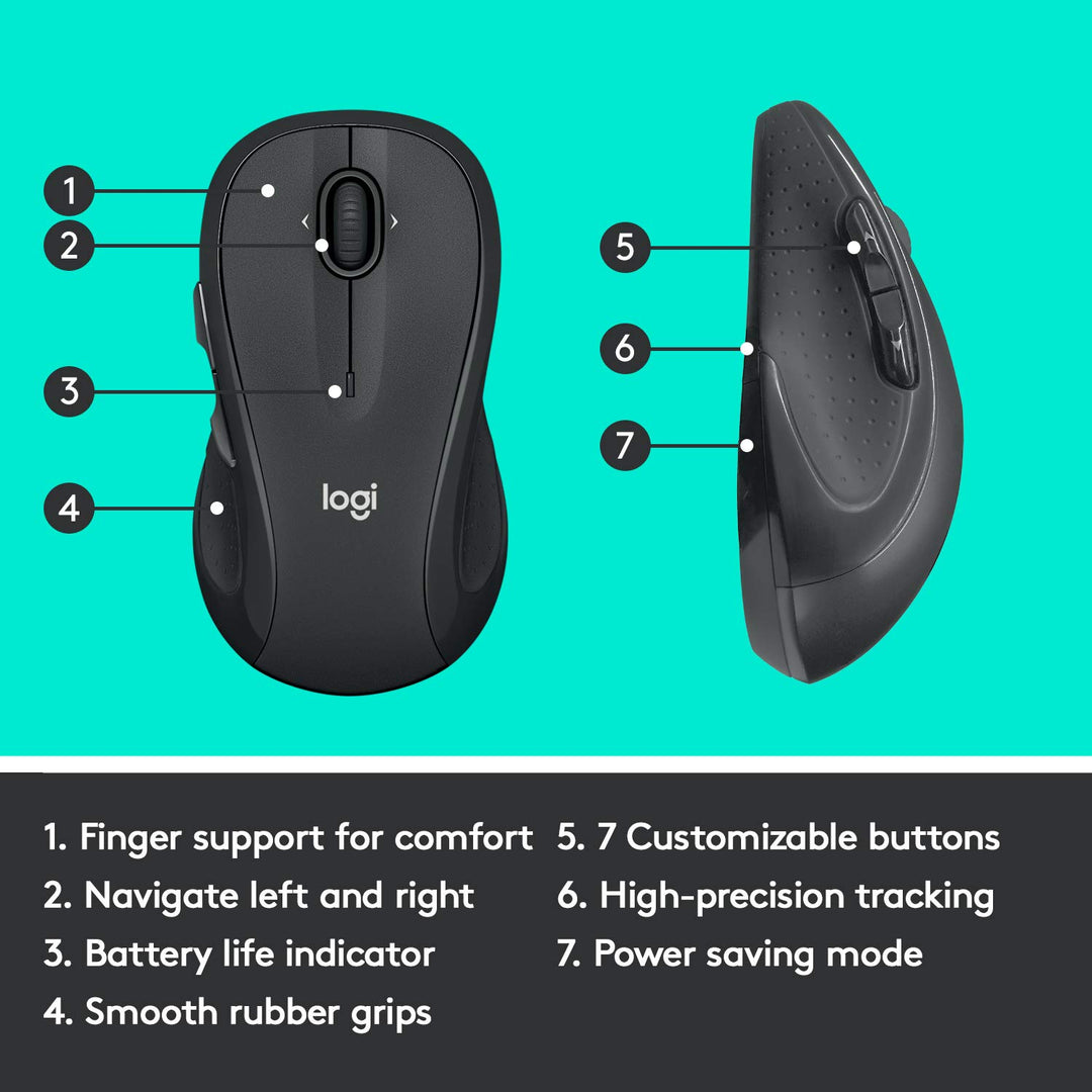 Logitech M510 Wireless Computer Mouse for PC with USB Unifying Receiver - Graphite