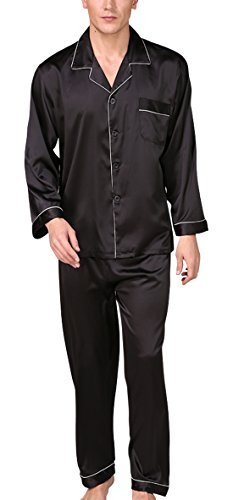 AIEOE Luxury Silk Nightwear Short Pajama Set for Men Soft Polyester Long Sleeve Loungewear Top & Pants - Metta Home and Technologies