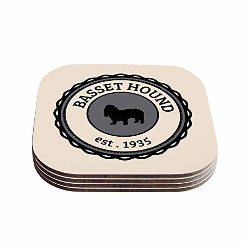 "Basset Hound Dog Typography" Coasters (Set of 4) - Metta Home and Technologies