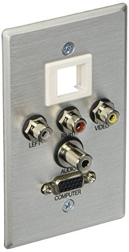 C2G 40541 VGA, 3.5mm Audio, Composite Video and RCA Stereo Audio Pass Through Single Gang Wall Plate with One Keystone, Brushed Aluminum - Metta Home and Technologies