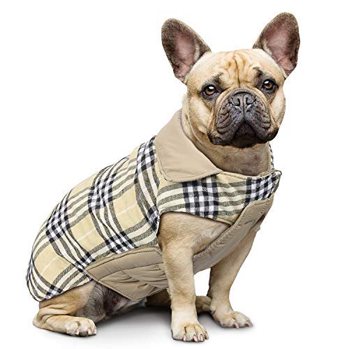 IREENUO Pet Dog Jackets Windproof Warm Coats British Style Plaid Reversible Dog Cold Weather Coats Vest Autumn Winter Padded Waistcoat Chest Protector Suitable for Small Medium Large Dogs - Metta Home and Technologies