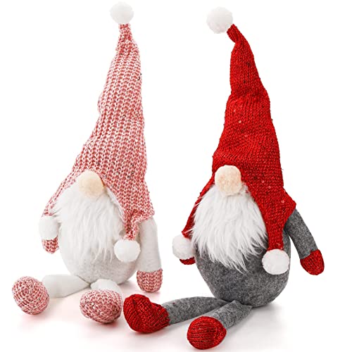 Jucoan 2 Pack Christmas Plush Gnome, 22 Inches Handmade Swedish Tomte Plush Doll, Sitting Long-Legged Christmas Ornament for Holiday Home Decor - Metta Home and Technologies